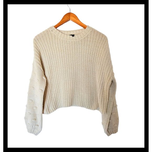 Moon and Madison Chunky Knit Polka Dot Balloon Sleeved‎ Ivory Sweater M Medium - Picture 2 of 10